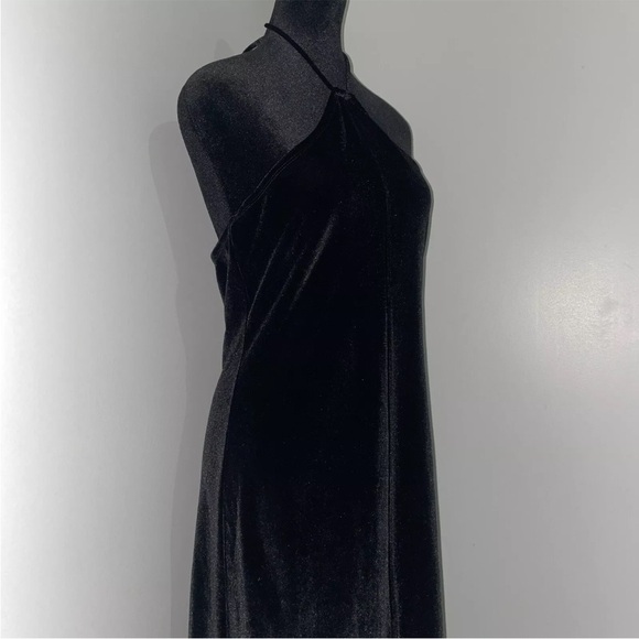 Reformation- Black Nyla Velvet Halter Dress Backless Thigh High Slit Size Large - Picture 7 of 15